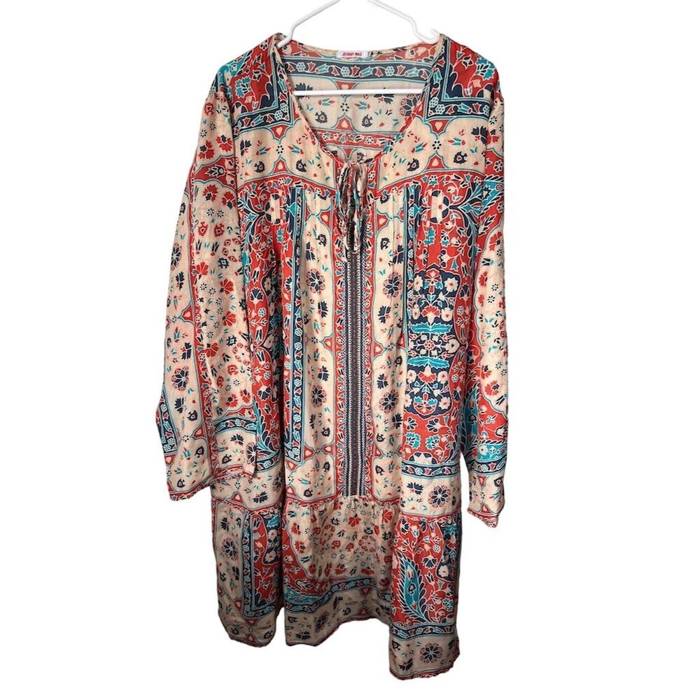 Johnny Was Women's 2XL Bohemian Floral Long Silk Dress Multicolor